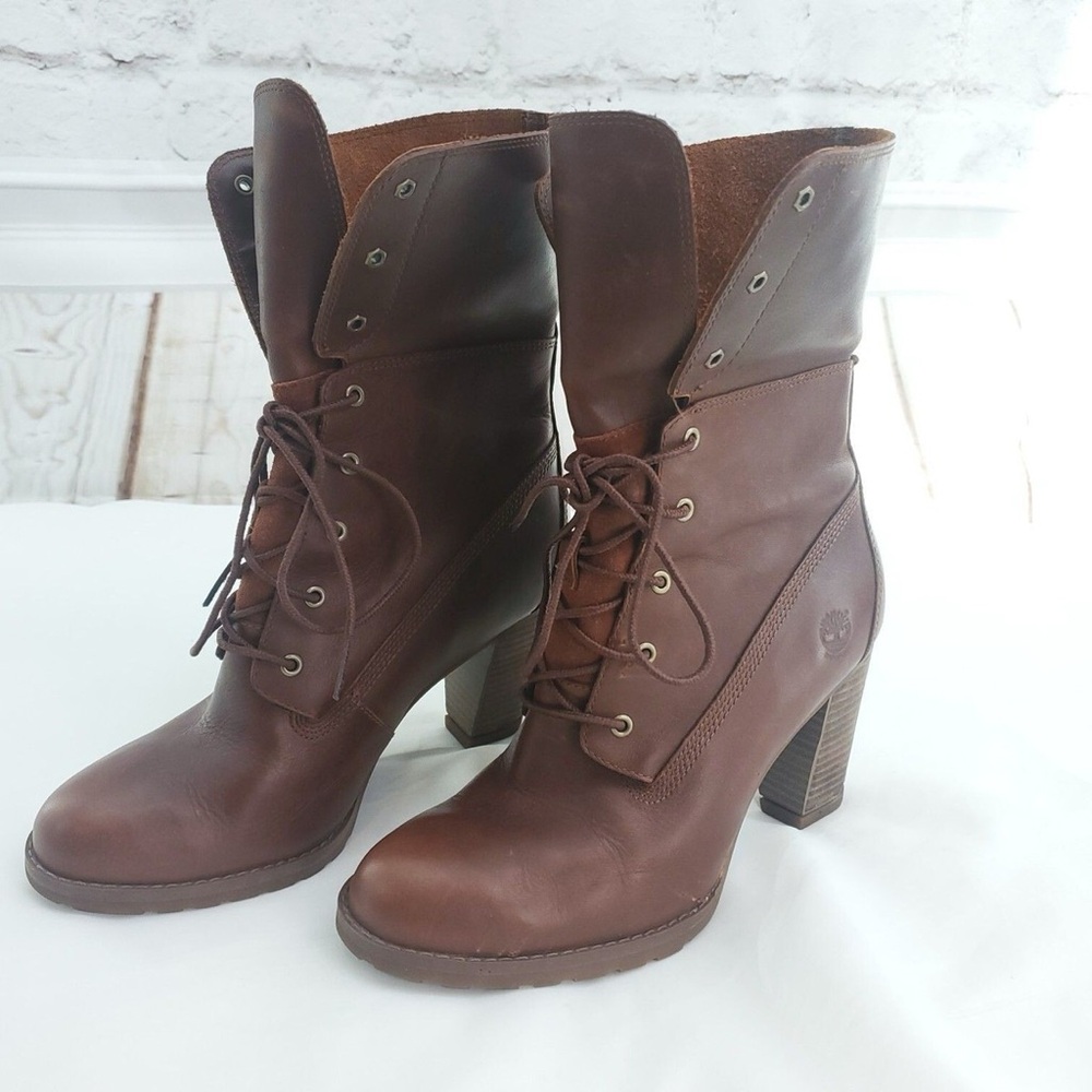 Timberland Women's Dark Brown Lace-Up Boots 3” heel
